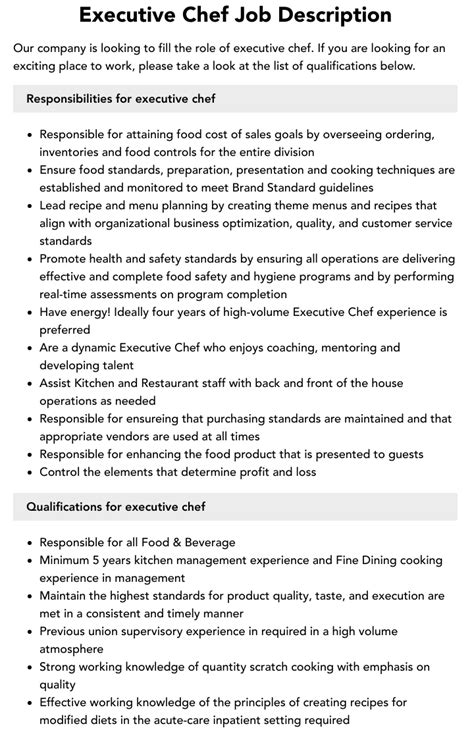 Executive Chef Job Description, Skills, and .